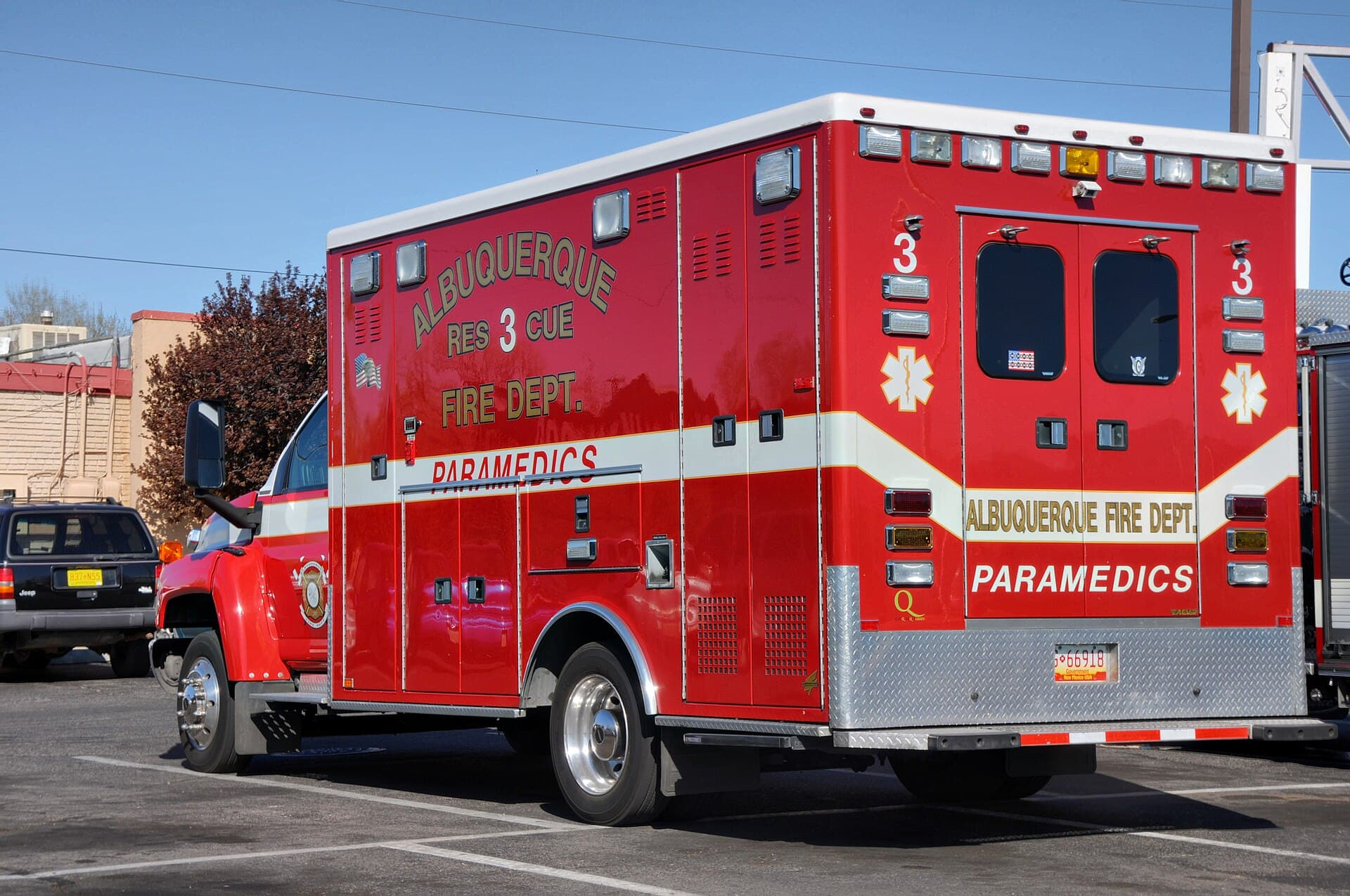 Paramedics seated in an ambulance